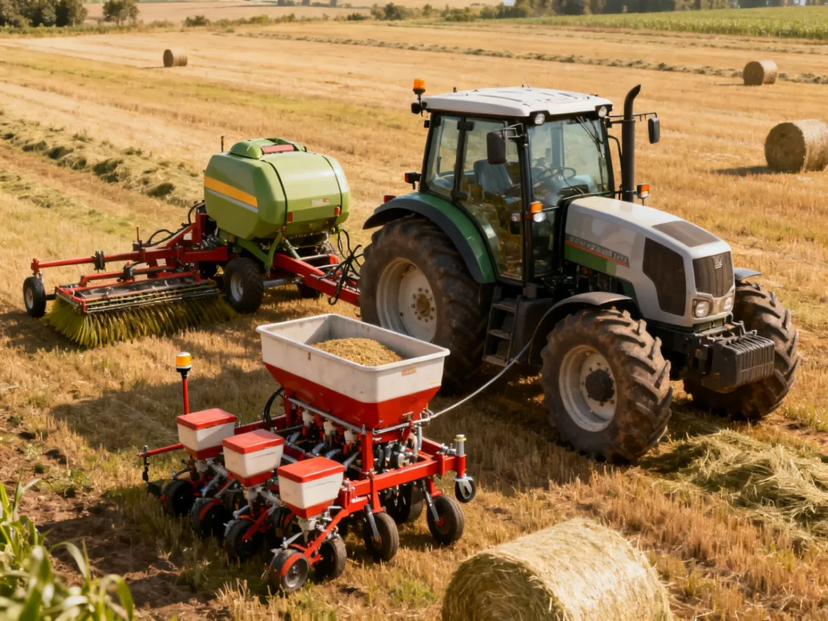 Ciągnik rolniczy z maszynami napędzanymi przez wał odbioru mocy