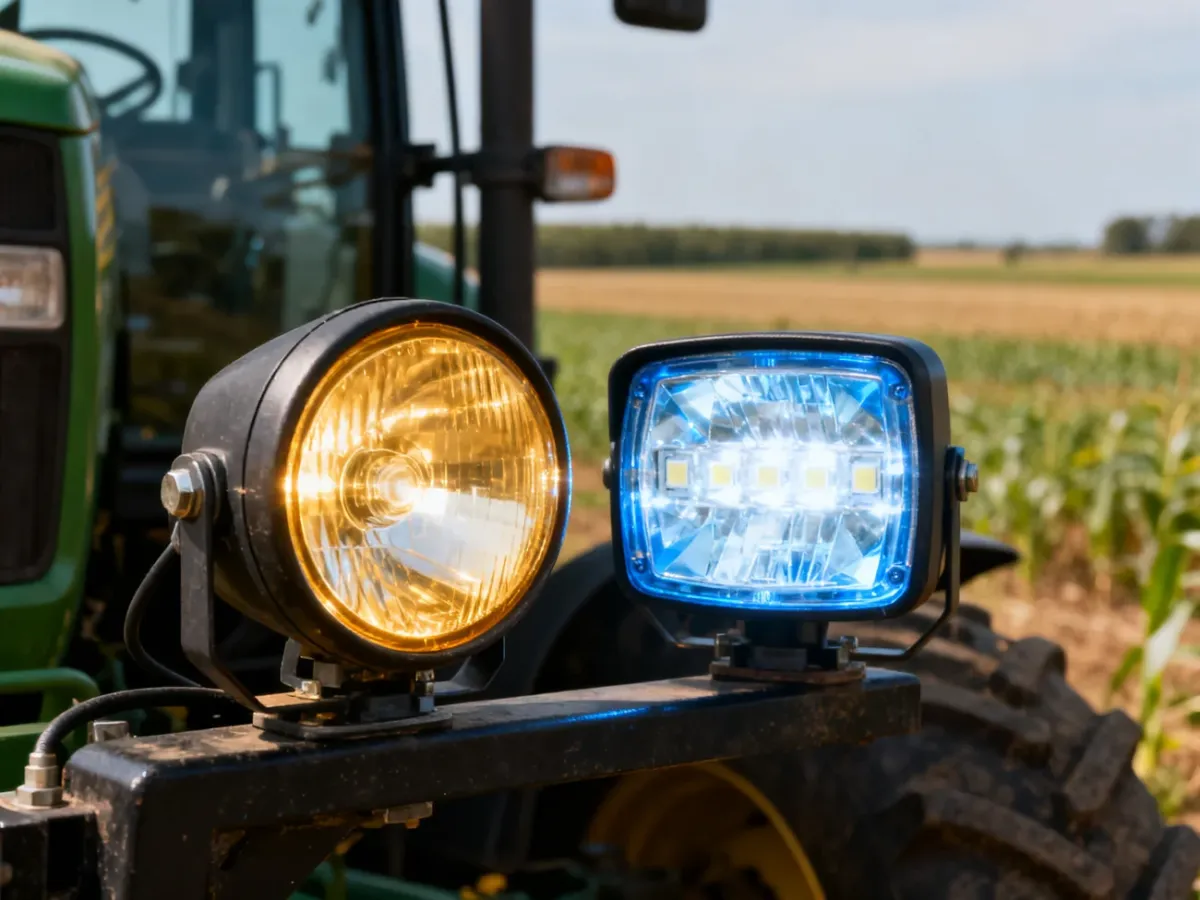 Porównanie halogenowej i LED-owej lampy roboczej ciągnika