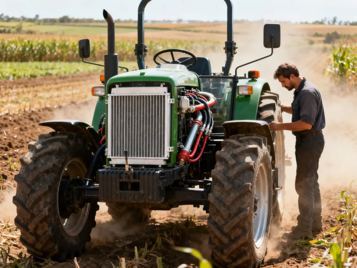 Tractor undergoing a pre-season inspection before fieldwork